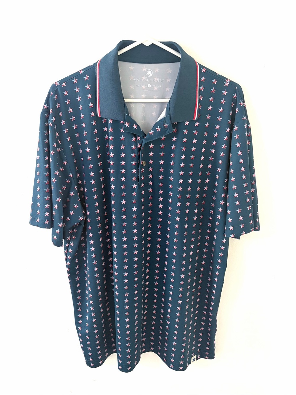 Southern Proper Star-Pattern Performance Polo Shirt, Size: Large